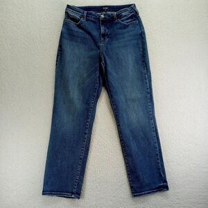 NYDJ Jeans Romance Womens 10 Straight Stretch Cotton Blend Medium Wash Blue Deni